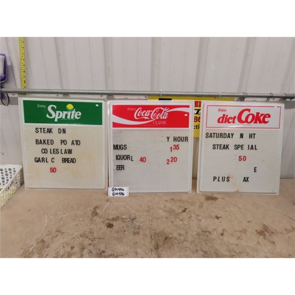 Sprite, Coca-Cola, Diet Coke Plastic Menu Boards 18  x 20  