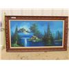 Image 1 : Large Oil on Canvas Framed Picture - Cabin by The Mountain  
