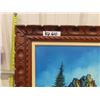 Image 2 : Large Oil on Canvas Framed Picture - Cabin by The Mountain  