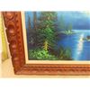 Image 3 : Large Oil on Canvas Framed Picture - Cabin by The Mountain  