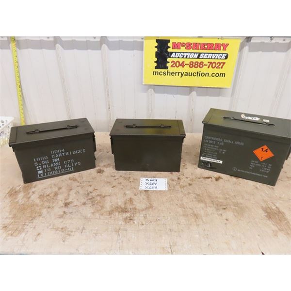 3 Metal Military Ammo Boxes ; 1 Larger + 2 Small