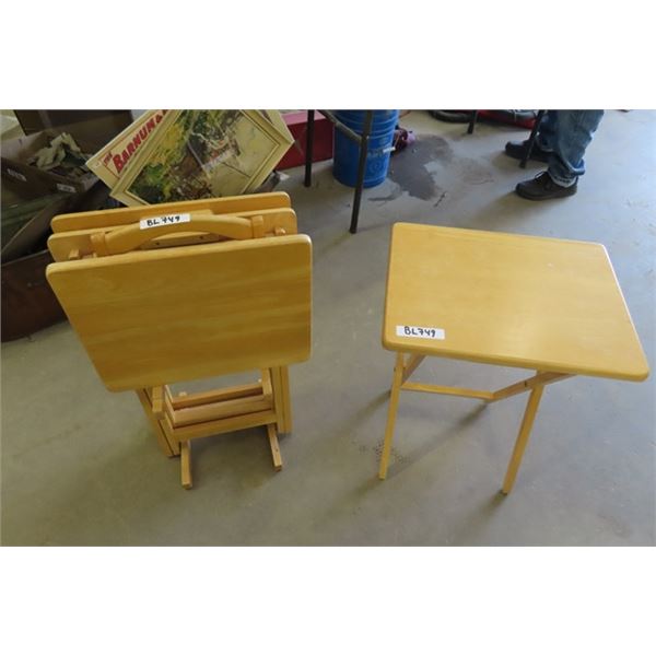 4 Solid Wood Snack Tables - Folding with Holder