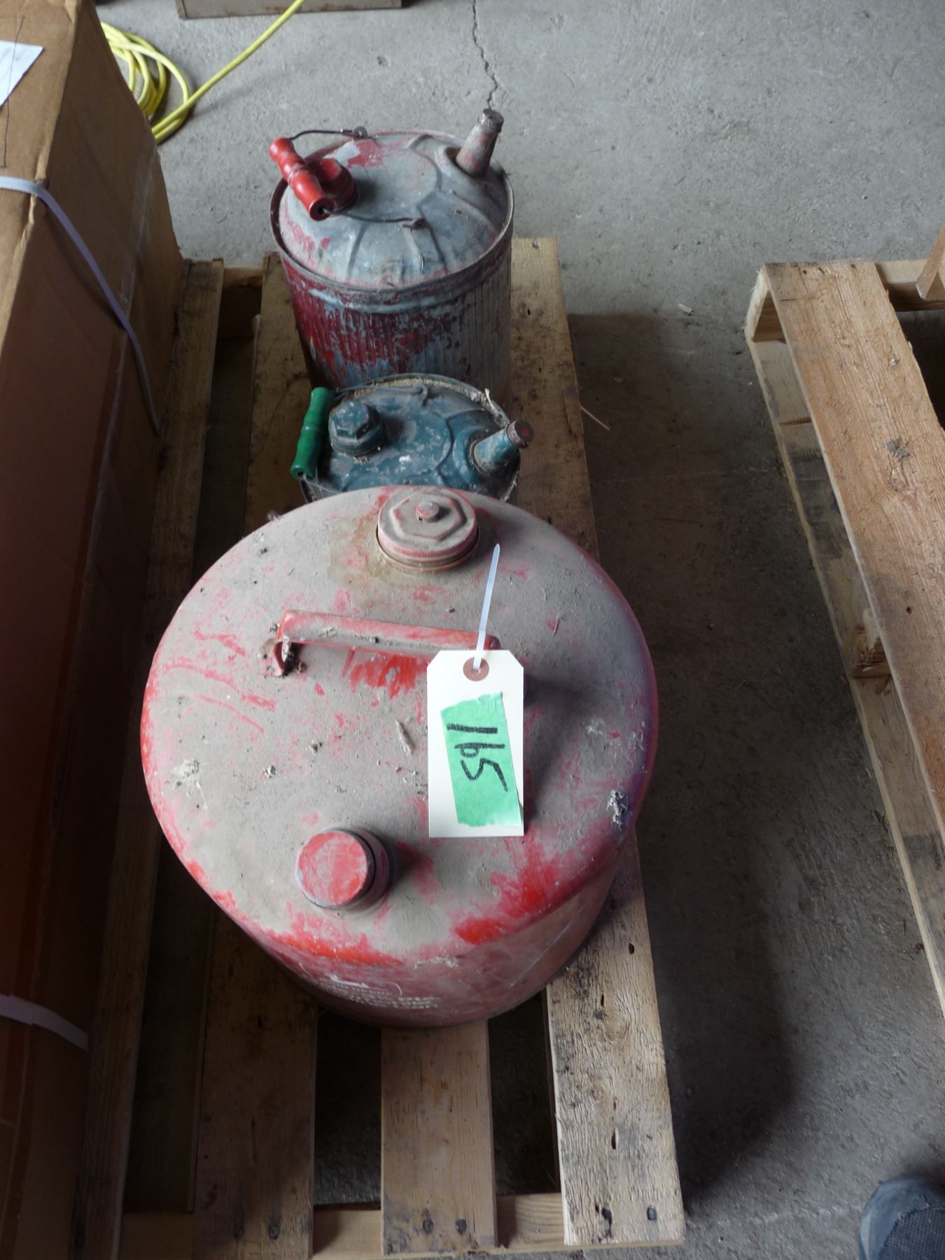 John Deere 6 gallon snowmobile gas can and two other gas cans