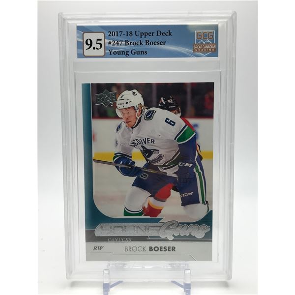 2017-18 UPPER DECK #247 BROCK BOESER  YOUNG GUNS ROOKIE CARD GRADED GCG  9.5