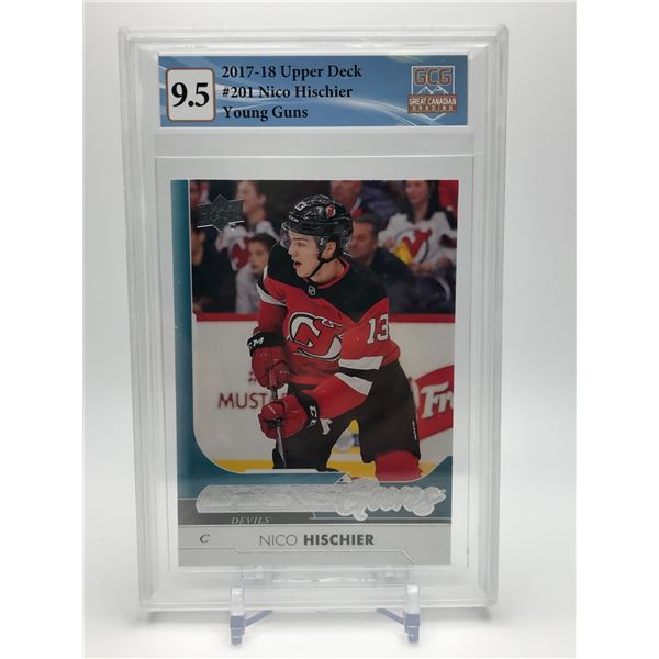 2017-18 UPPER DECK NO.201 NICO HISCHIER YOUNG GUNS GCG GRADED 9.5