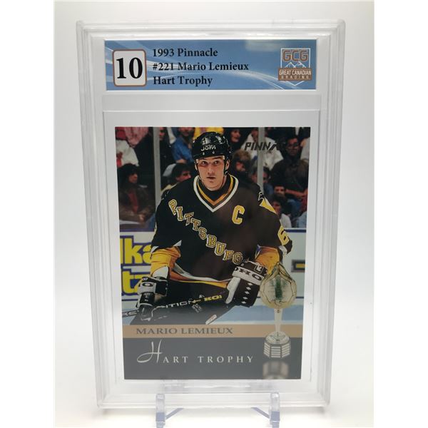 1993 PINNACLE NO.221 MARIO LEMIEUX HART TROPHY GCG GRADED 10