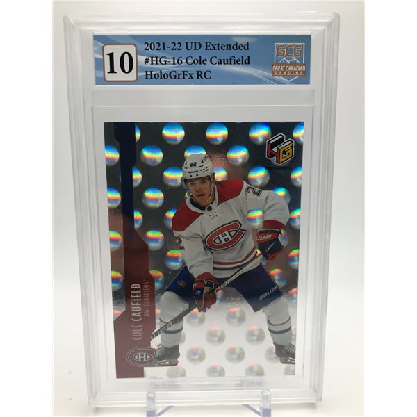 2021-22 UD EXTENDED NO.HG-16 COLE CAUFIELD HOLOGRFX RC GCG GRADED 10