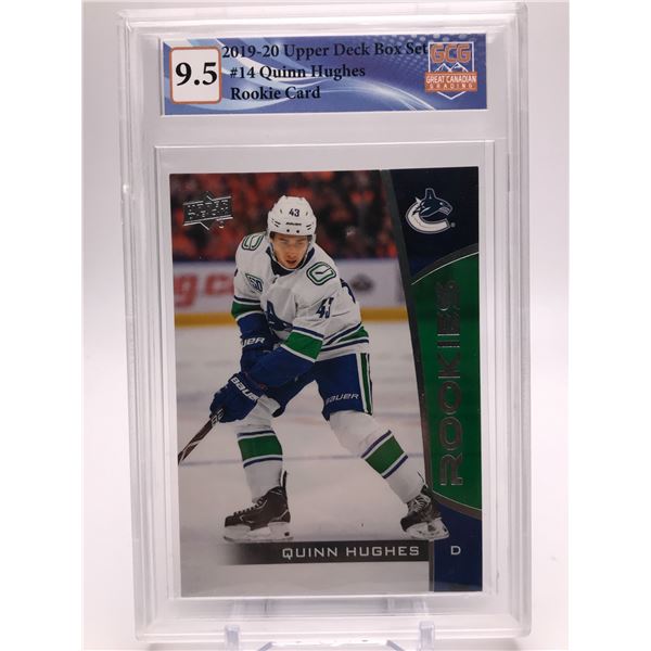 2019-20 UPPER DECK BOX SET NO.14 QUINN HUGHES ROOKIE CARD GCG GRADED 9.5