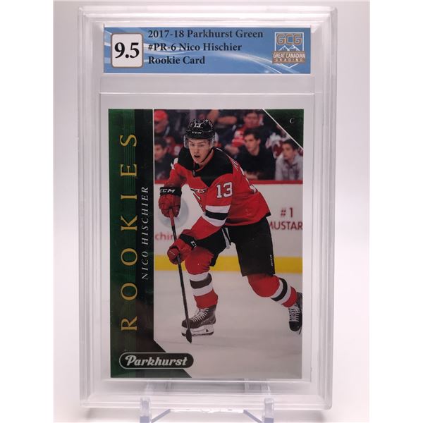 2017-18 PARKHURST GREEN NO.PR-6 NICO HISCHIER ROOKIE CARD GCG GRADED 9.5