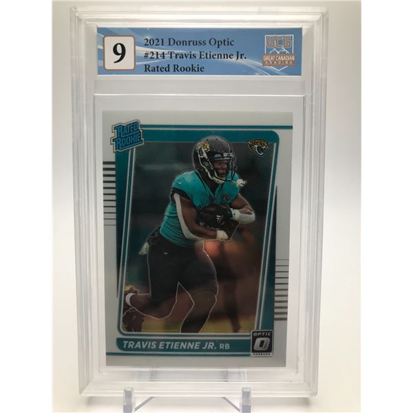 2021 DONRUSS OPTIC NO.214 TRAVIS ETIENNE JR. RATED ROOKIE GCG GRADED 9