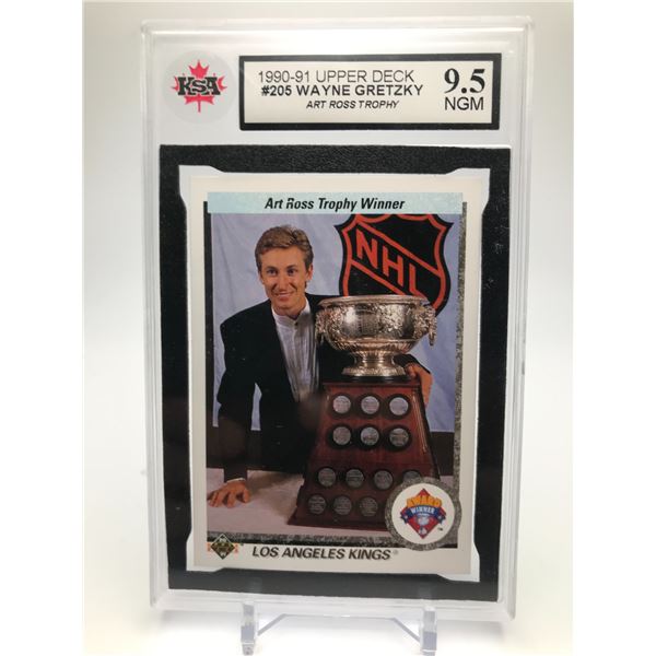 1990-91 UPPER DECK NO.205 WANE GRETZKY ART ROSS TROPHY PSA GRADED 9.5