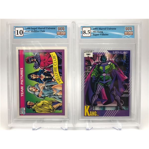 LOT OF 2 GRADED MARVEL UNIVERSE CARDS (HELLFIRE CLUB/ KANG)