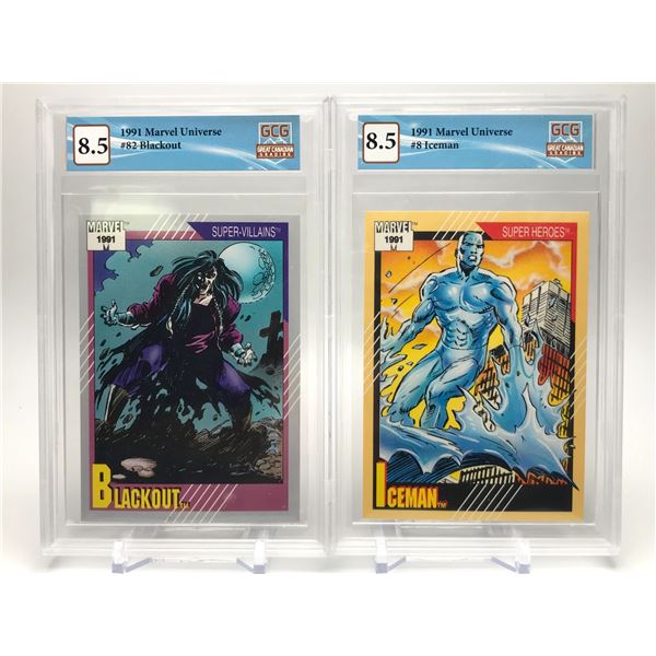 LOT OF 2 GRADED MARVEL UNIVERSE CARDS (BLACKOUT/ICEMAN)