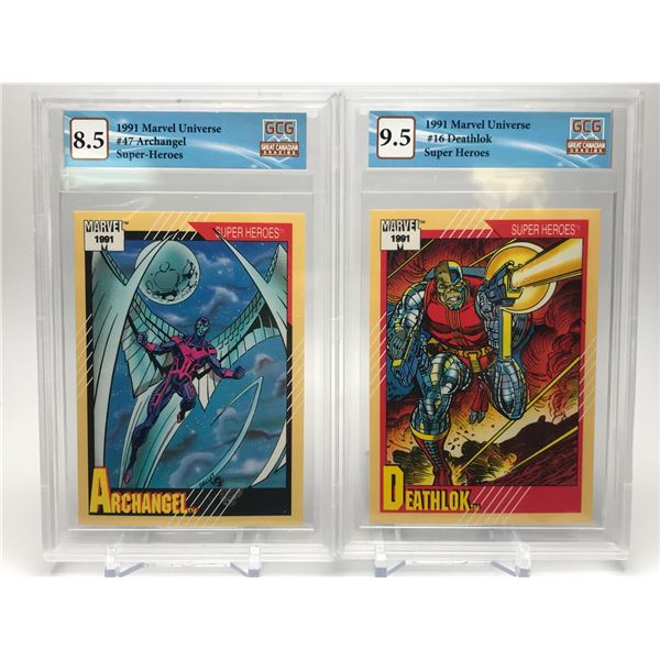 LOT OF 2 GRADED MARVEL UNIVERSE CARDS (ARCHANGEL/ DEATHLOK)