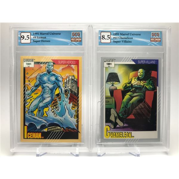 LOT OF 2 GRADED MARVEL UNIVERSE CARDS (ICEMAN/CHAMELEON)