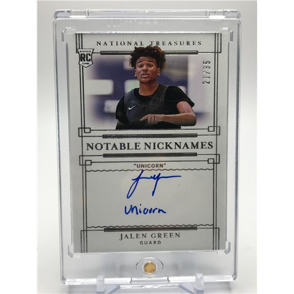 2021 PANINI NATIONAL TREASURES NOTABLE NICKNAMES JALEN GREEN RC AUTO 21/35