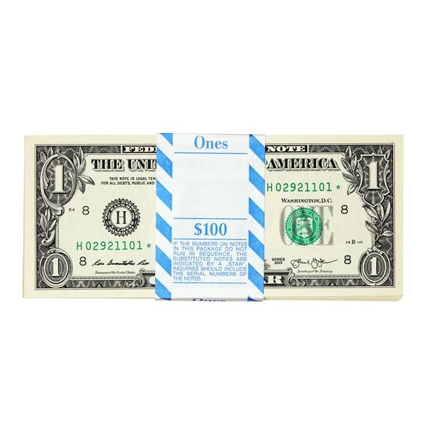 Pack of (100) Consecutive 2013 $1 Federal Reserve STAR Notes St. Louis
