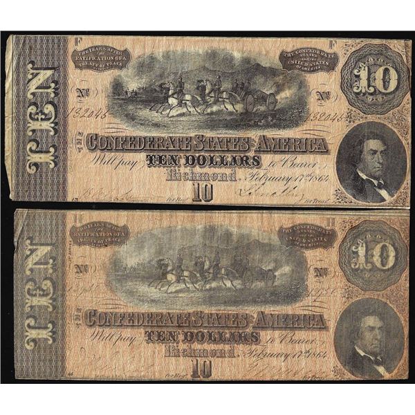 Lot of (2) 1864 $10 Confederate States of America Notes