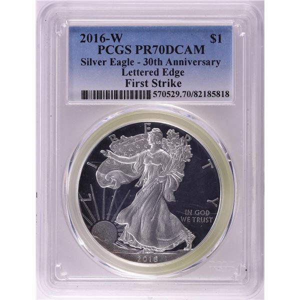 2016-W Lettered Edge $1 Proof American Silver Eagle Coin PCGS PR70DCAM First Strike