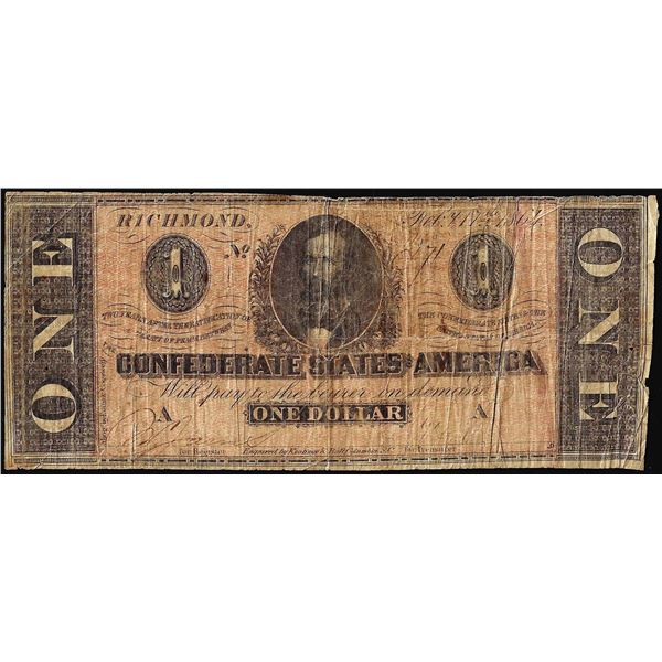 1864 $1 Confederate States of America Note