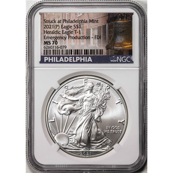 2021(P) Type 1 $1 American Silver Eagle Coin NGC MS70 First Day Issue Philadelphia