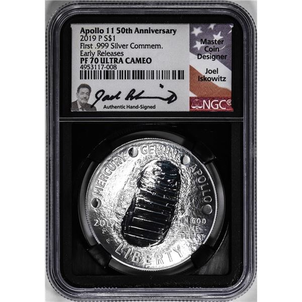2019-P $1 Proof Apollo 11 Commemorative Silver Dollar Coin NGC PF70 UC Iskowitz Signed