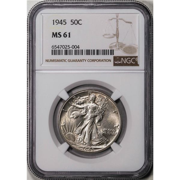 1945 Walking Liberty Half Dollar Coin NGC MS61