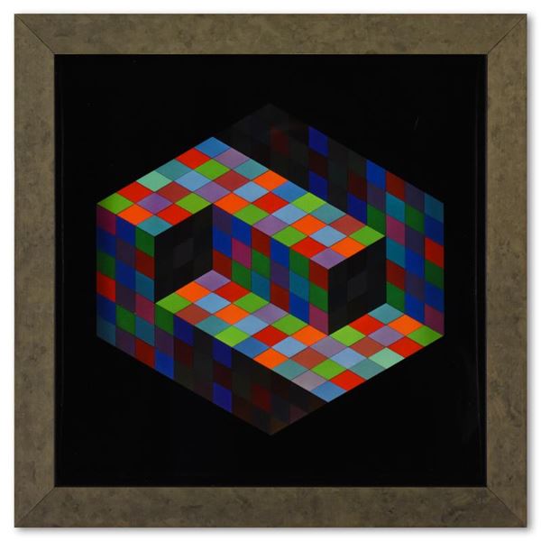 Victor Vasarely "Gestalt De La Serie Hommage A L'Hexagone" Mixed Media Print On Paper