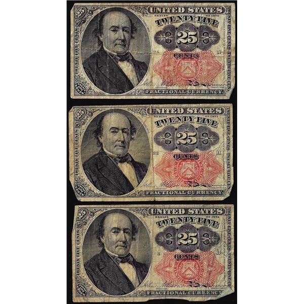 Lot of (3) 1874 Twenty-Five Cent Fractional Currency Notes