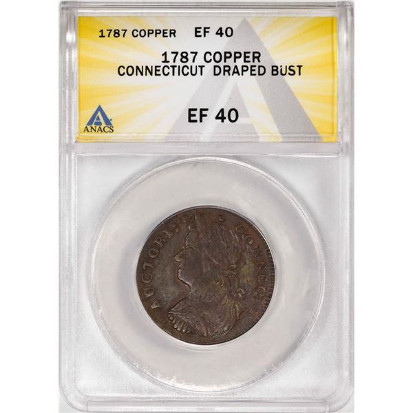 1787 Connecticut Draped Bust Left Colonial Copper Coin ANACS EF40