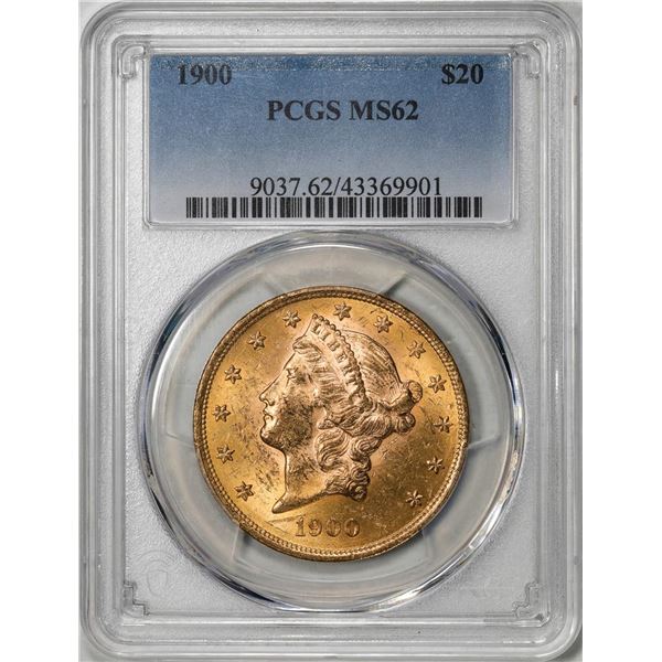 1900 $20 Liberty Head Double Eagle Gold Coin PCGS MS62