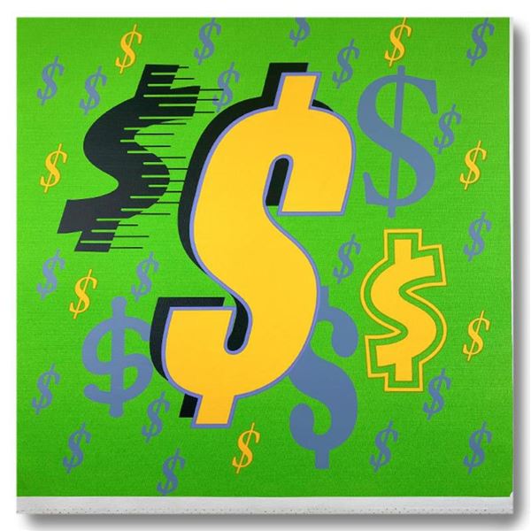 Steve Kaufman (1960-2010) "Dollar Sign (Green Italic)" Original Mixed Media On Canvas