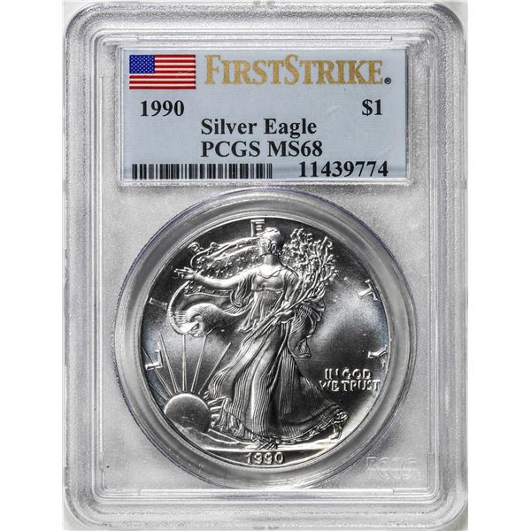1990 $1 American Silver Eagle Coin PCGS MS68 First Strike