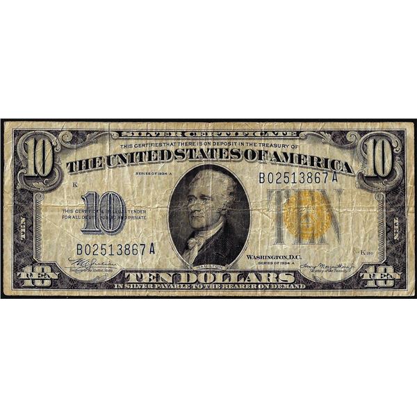 1934A $10 North Africa WWII Emergency Issue Silver Certificate Note