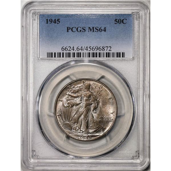 1945 Walking Liberty Half Dollar Coins PCGS MS64