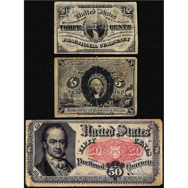 Lot of (3) Miscellaneous Fractional Currency Notes