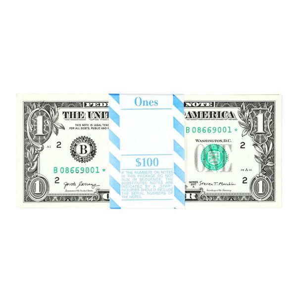 Pack of (100) Consecutive 2017A $1 Federal Reserve STAR Notes New York