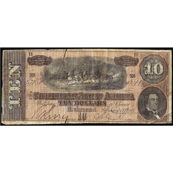 1864 $10 Confederate States of America Note