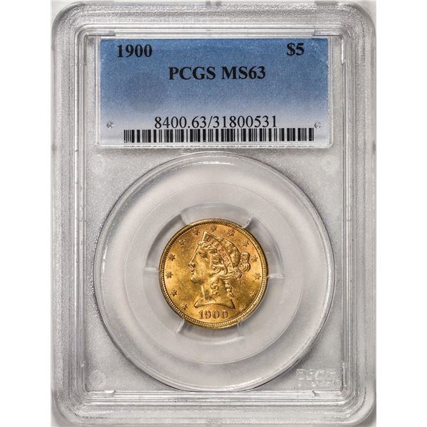 1900 $5 Liberty Head Half Eagle Gold Coin PCGS MS63