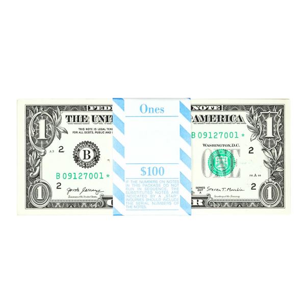 Pack of (100) Consecutive 2017A $1 Federal Reserve STAR Notes New York
