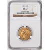 Image 1 : 1911 $5 Indian Head Half Eagle Gold Coin NGC MS62