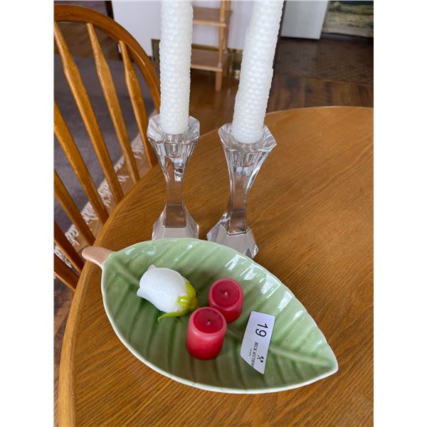 Crystal Candle Holders with Decorative Candy Dish