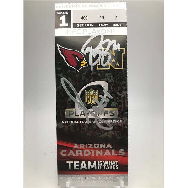 PATRICK PETERSON AND LARRY FITZGERALD DUAL SIGNED OFFICIAL PLAYOFF GAME TICKET