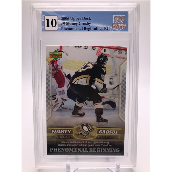 2006 UPPER DECK #9 SIDNEY CROSBY PHENOMENAL BEGINNINGS RC GCG GRADED 10