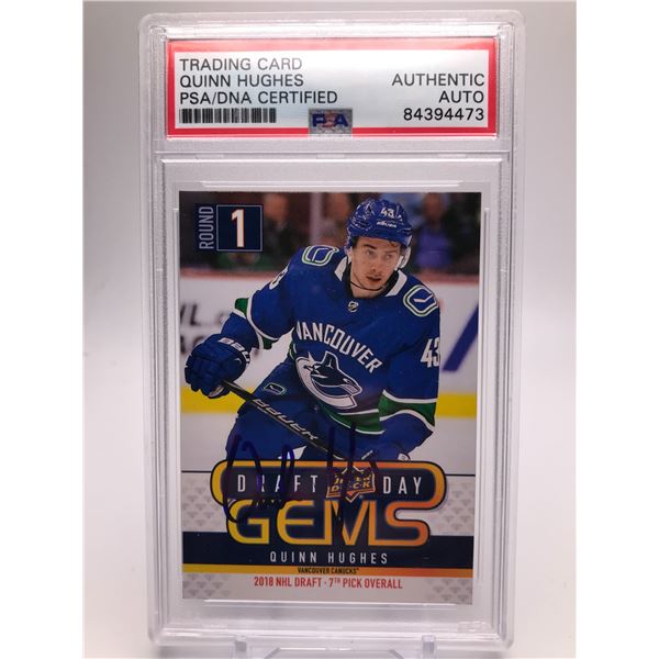 UPPER DECK # GEM08 QUINN HUGHES  PSA GRADED CERTIFIED AUTHENTIC AUTO