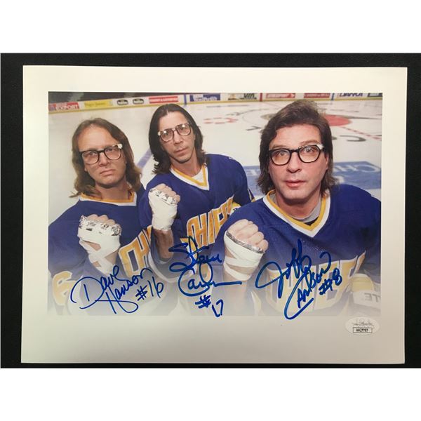 THE HANSON BROTHERS SIGNED 8X10 FORM SLAP SHOT JSA COA