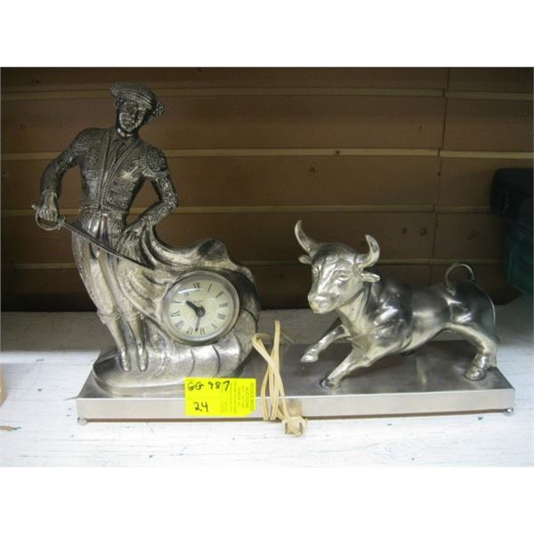 ELECTRIC CLOCK, BULLFIGHTER & BULL, VINTAGE