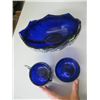 Image 2 : COBALT BLUE METAL EMBOSSED BOWL & CREAM & SUGAR SET