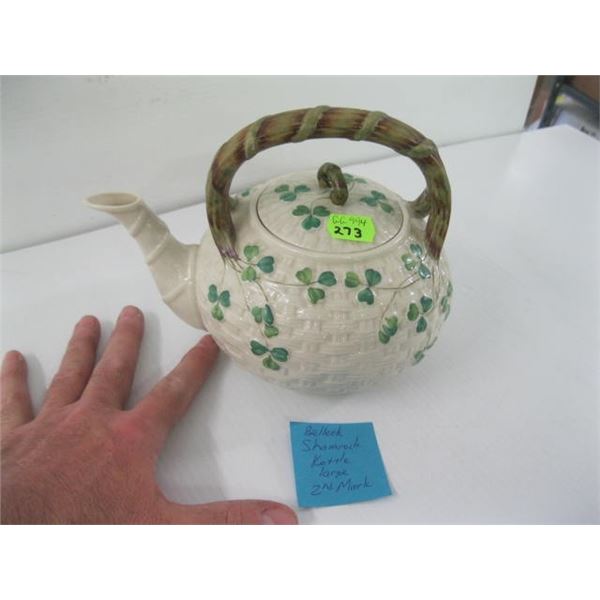 BELLEEK SHAMROCK KETTLE, LG, 2ND MARK