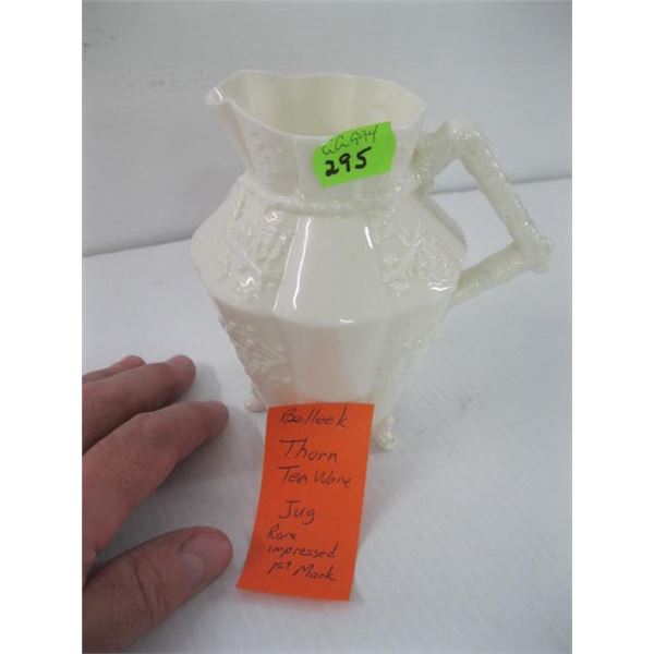 BELLEEK THORN TEAWARE JUG, RARE, IMPRESSED, 1ST MARK